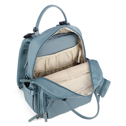 Brisby Premium Luiertas – Uitgebreide en Functionele Verzorgingstas – met buggymontage – Anti Diefstal Vakken - Reistrolley Sleeve - Inclusief verschoonmatje t.w.v.15,99 euro en speenhouder - Levenslange Garantie - Misty Blue
