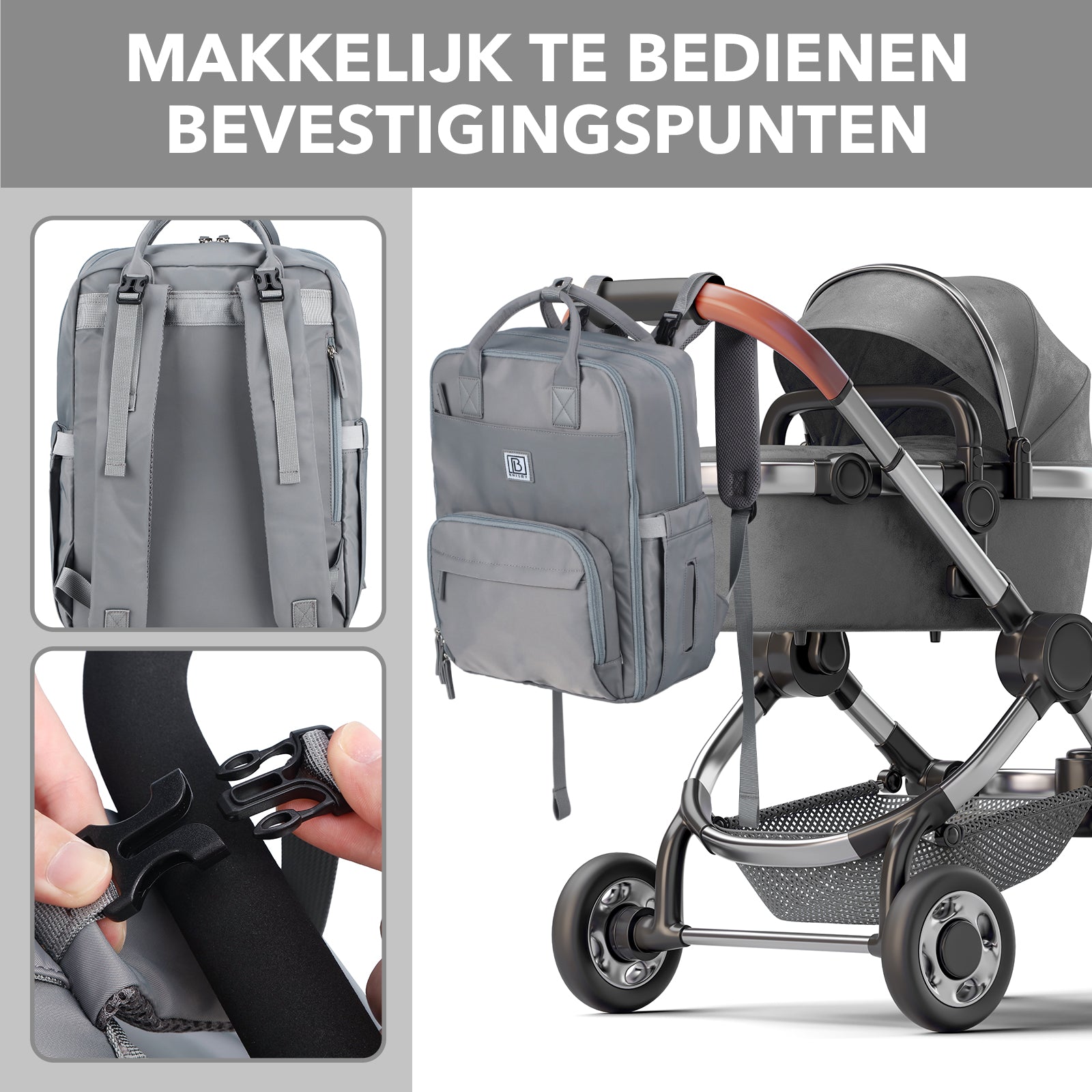 Brisby slijtvaste Luiertas – verzorgingstas – met buggymontage - Bluishgrey