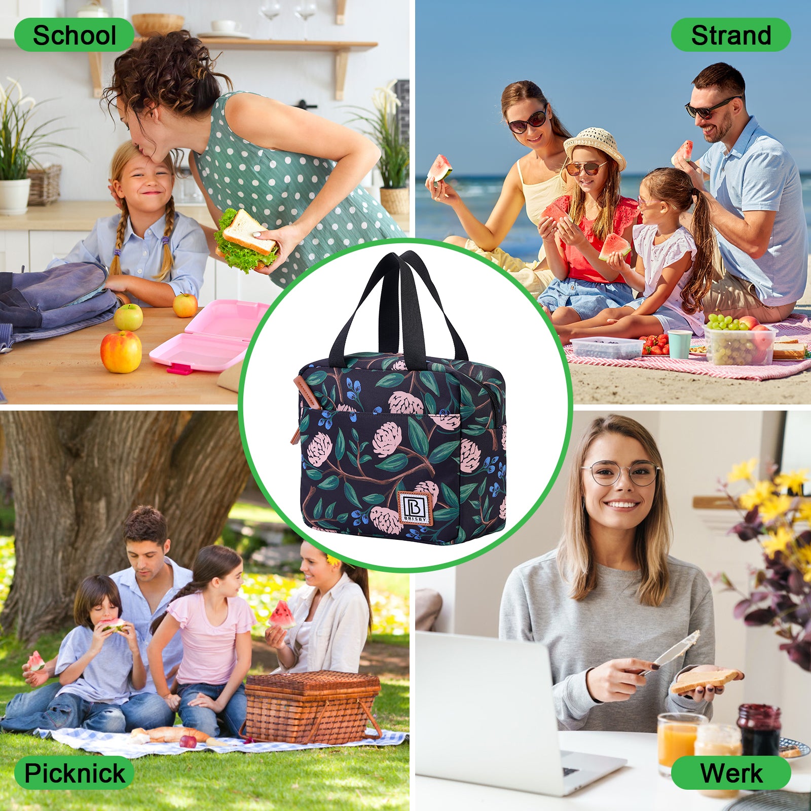 Koeltas 4L passion flower - Lunchtas - kolftas - 4-laags geïsoleerd - gratis koelelement