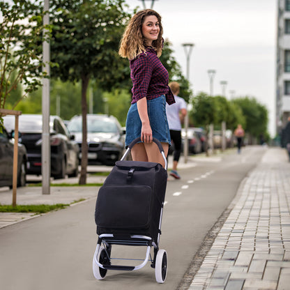 Boodschappentrolley 45L zwart - winkelwagen ophanging - opvouwbaar - telescopisch handvat