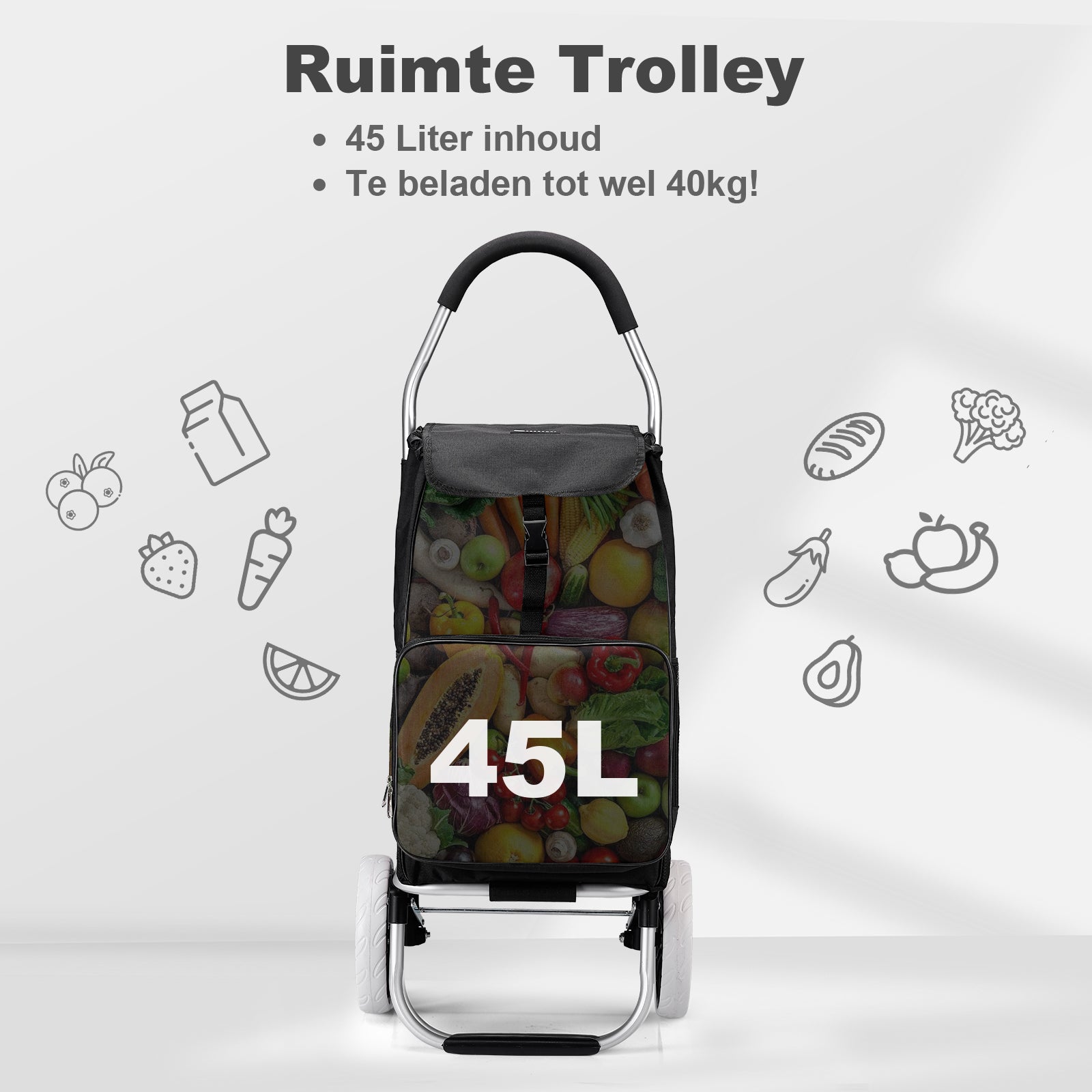 Shopping trolley 45L black - shopping trolley suspension - foldable - telescopic handle