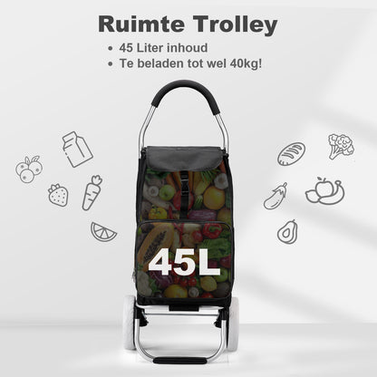 Shopping trolley 45L black - shopping trolley suspension - foldable - telescopic handle