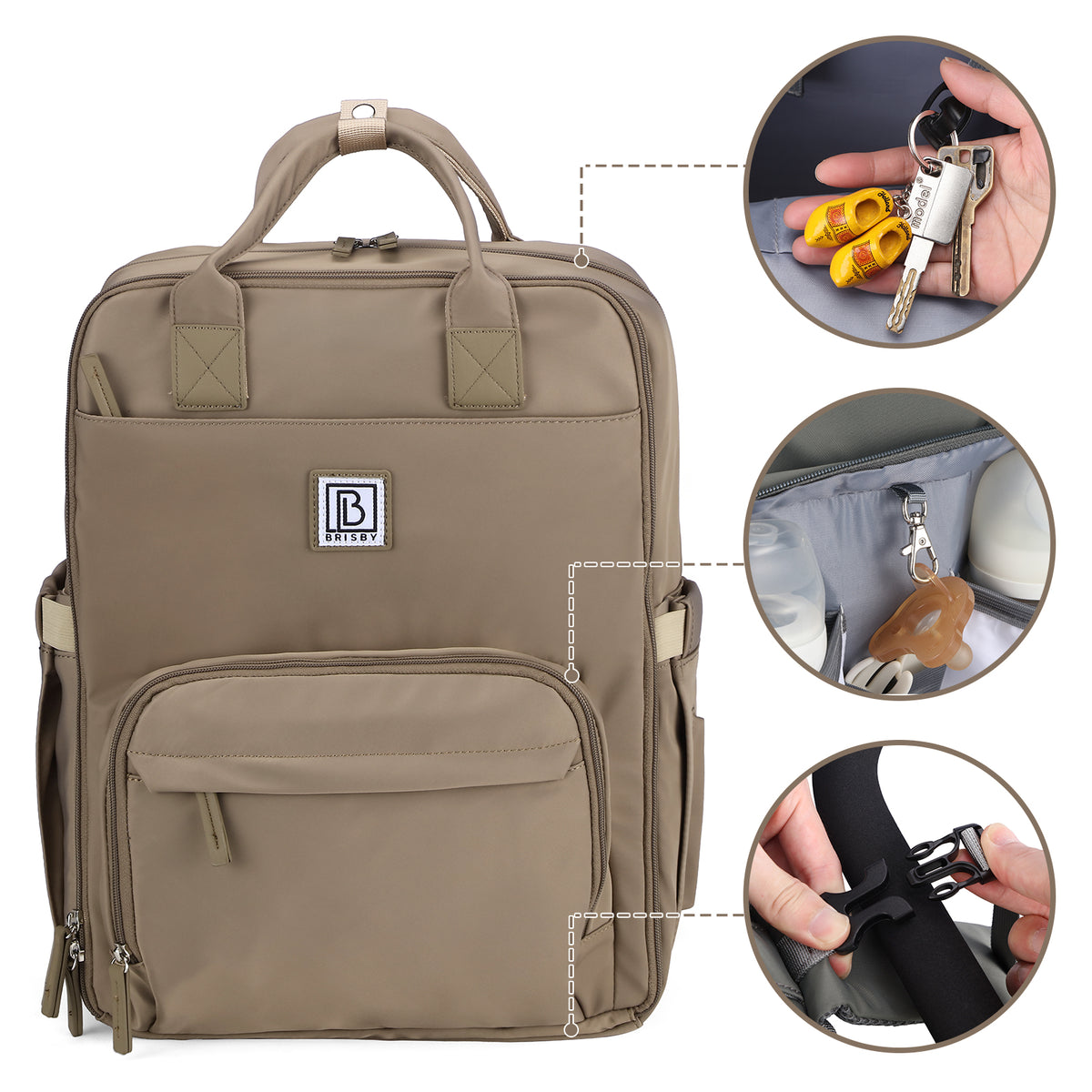 Brisby slijtvaste Luiertas – verzorgingstas – met buggymontage - Natural Greige
