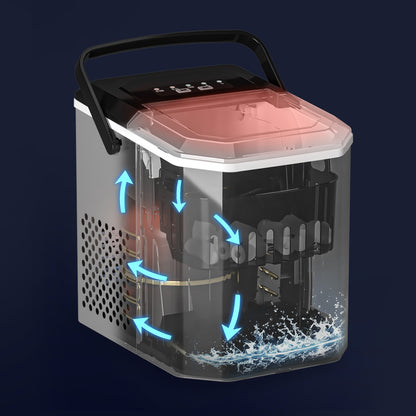 Bardi 1.3L Deluxe IJsblokjesmachine Square – IJsblokmaker Inclusief Luxe Thermosbeker en IJsschep – 9 Blokjes in 8 Minuten – GUNMETAL RVS