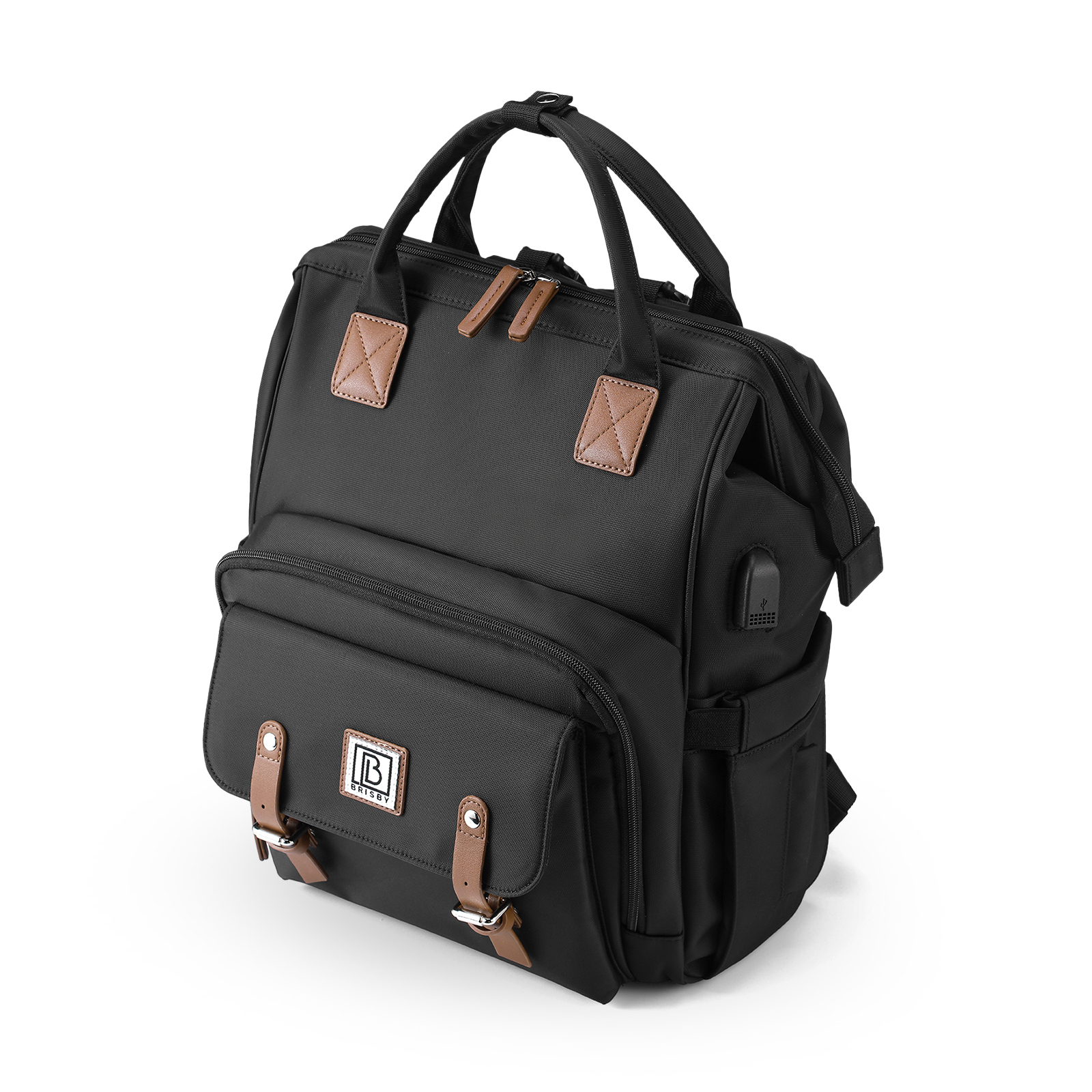 Stayopen changing bag black - care bag - stay-open frame - USB charging function - incl. buggy mounting and changing mat