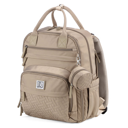 Brisby Premium Luiertas – Uitgebreide en Functionele Verzorgingstas – met buggymontage – Anti Diefstal Vakken - Reistrolley Sleeve - Inclusief verschoonmatje t.w.v.15,99 euro en speenhouder - Levenslange Garantie - Natural Greige