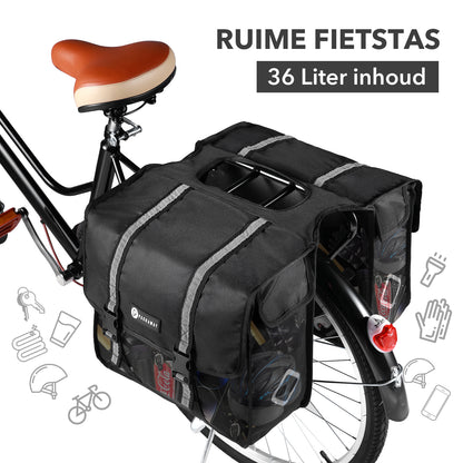 Packaway Double Panniers - Waterproof Panniers Electric Bike - Reflective - Black 36 Liters