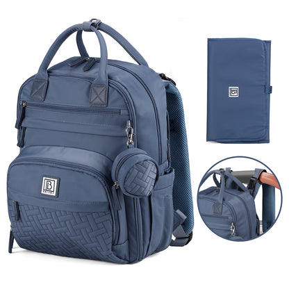 Brisby Premium Luiertas – Uitgebreide en Functionele Verzorgingstas – met buggymontage – Anti Diefstal Vakken - Reistrolley Sleeve - Inclusief verschoonmatje t.w.v.15,99 euro en speenhouder - Levenslange Garantie - Nordic Blue