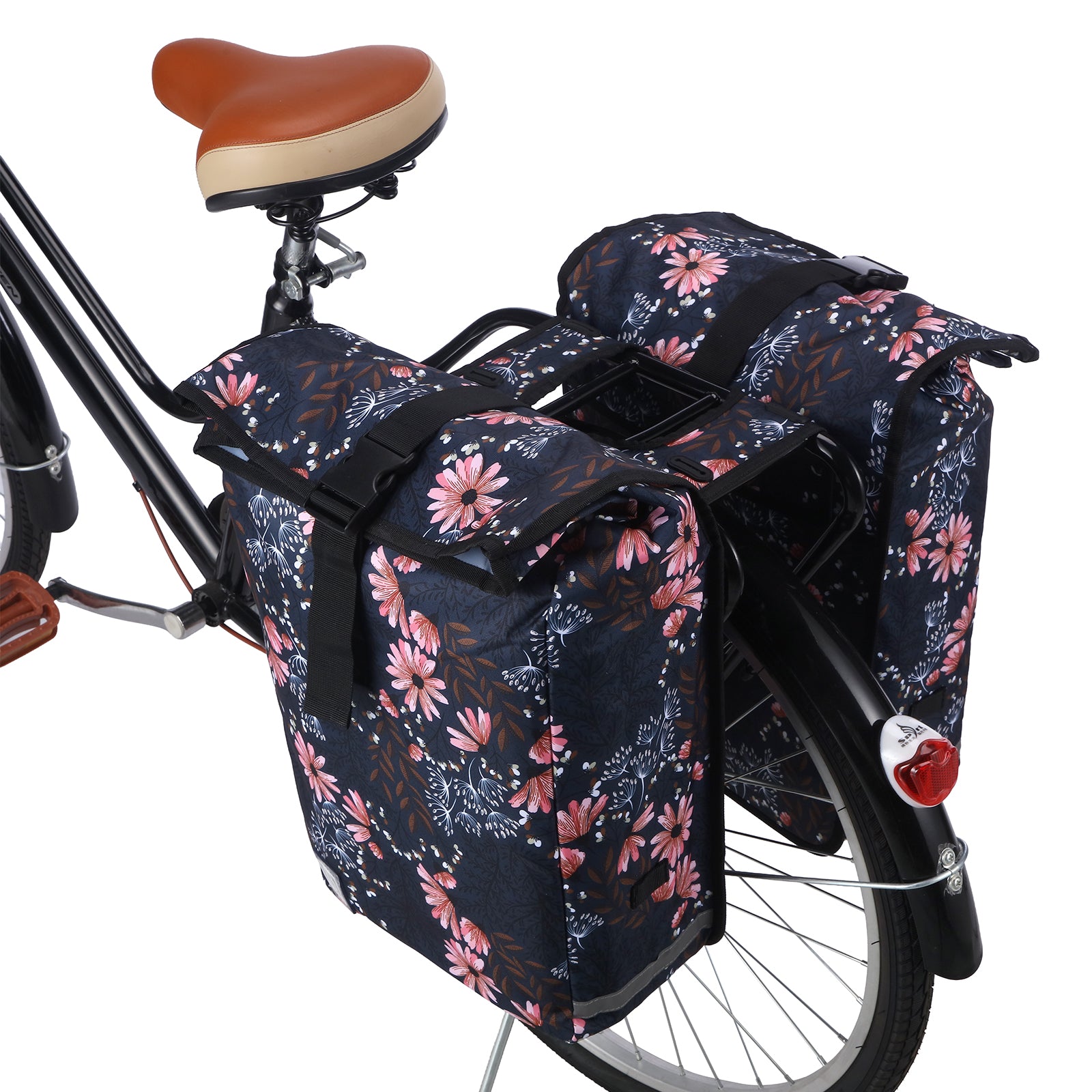 Brisby Dubbele Fietstas Rolltop Zwart 39-48L Waterdicht Geschikt voor Elektrische Fietsen & E-Bike - Japanese Flower