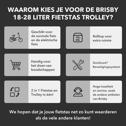 Fietstrolley Tas 2-in-1 Fietstas en Trolley Zwart 18-28L Laptopvak Verstelbare Hendel Bevestigingssysteem - Zwart