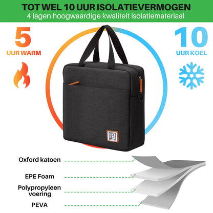 Koeltas 7L zwart - Lunchtas - 4-laags geïsoleerd - 2 gratis koelelementen - incl. schouderband