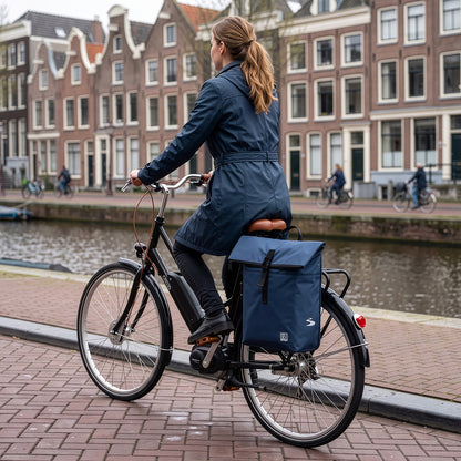 Fietstrolley Tas 2-in-1 Fietstas en Trolley Zwart 18-28L Laptopvak Verstelbare Hendel Bevestigingssysteem - Blauw