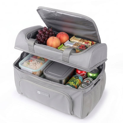 Packaway Koeltas 20L - Lunchtas - Inclusief 4 Koelelementen - Dubbel Compartiment - 4-Laags Geïsoleerd - Waterafstotend - Modern Grey