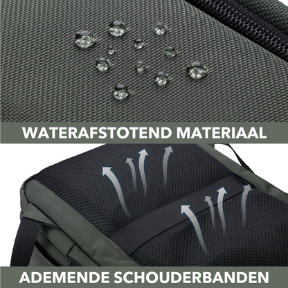 Brisby Rugzak Pro 1 – Laptoprugzak tot 15,7 inch voor Werk, School en Reizen – Waterafstotend – Met Tabletvak, Antidiefstalvak en Trolleysleeve - Groen