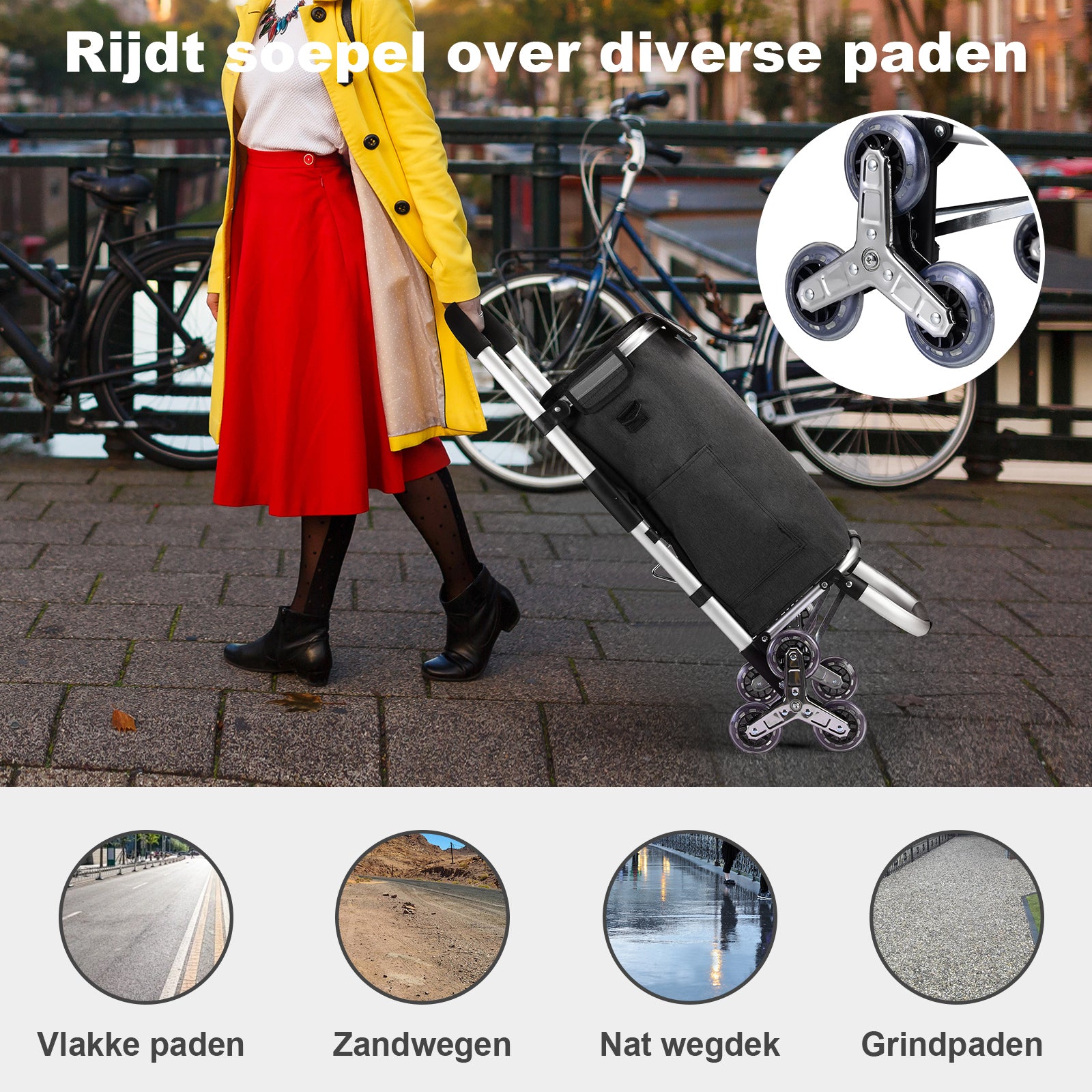 Packaway Boodschappentrolley met 6 wielen voor trappen - 40L - boodschappenwagen - steekwagen functie - GRIJS