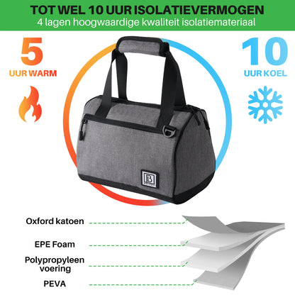 Cooler bag 10L dark gray - Lunch bag - 4-layer insulated - 2 free cooling elements - incl. shoulder strap