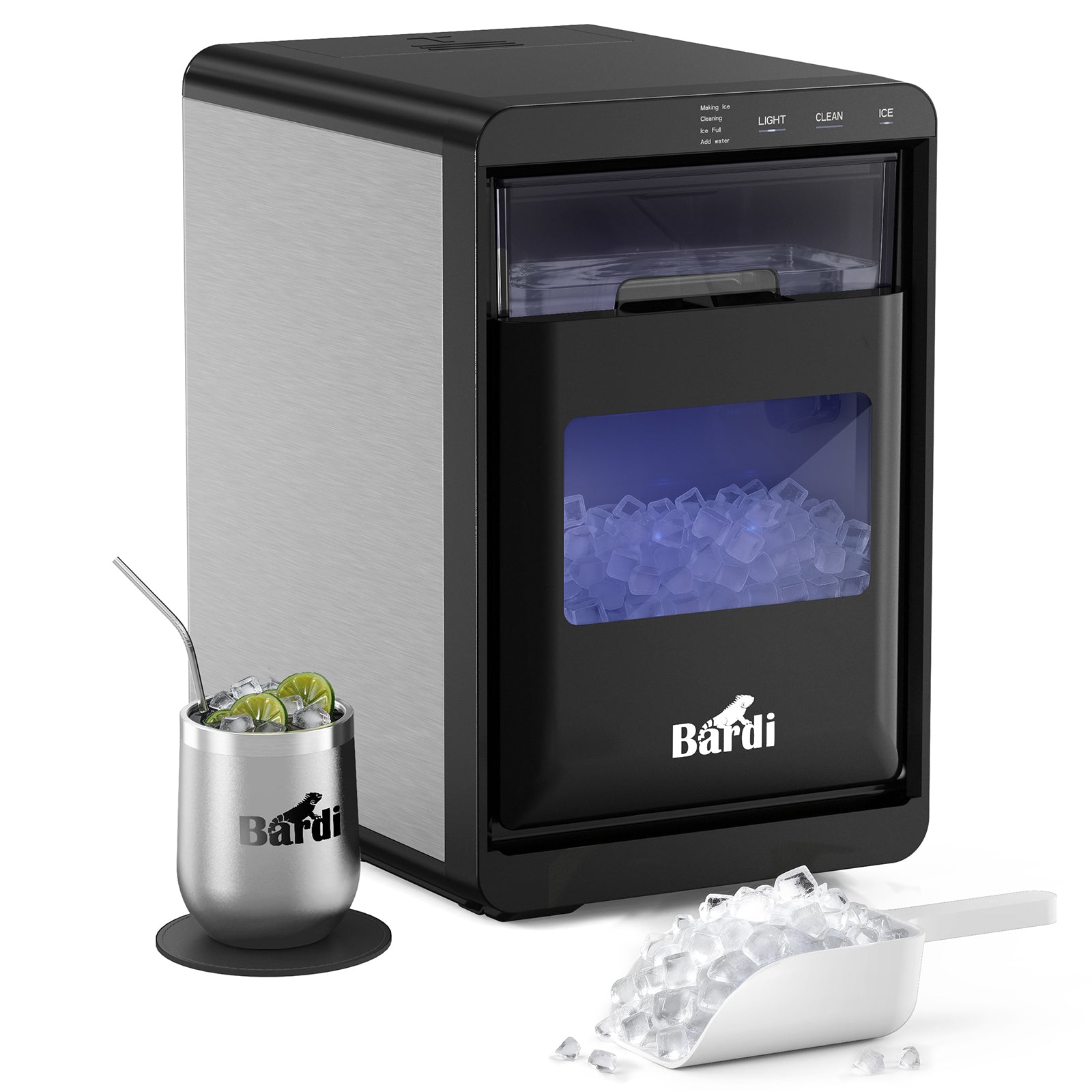 Bardi IJsblokjesmachine 1,8L crushed ice RVS - 20 kg ijs per 24 uur - incl. thermosbeker