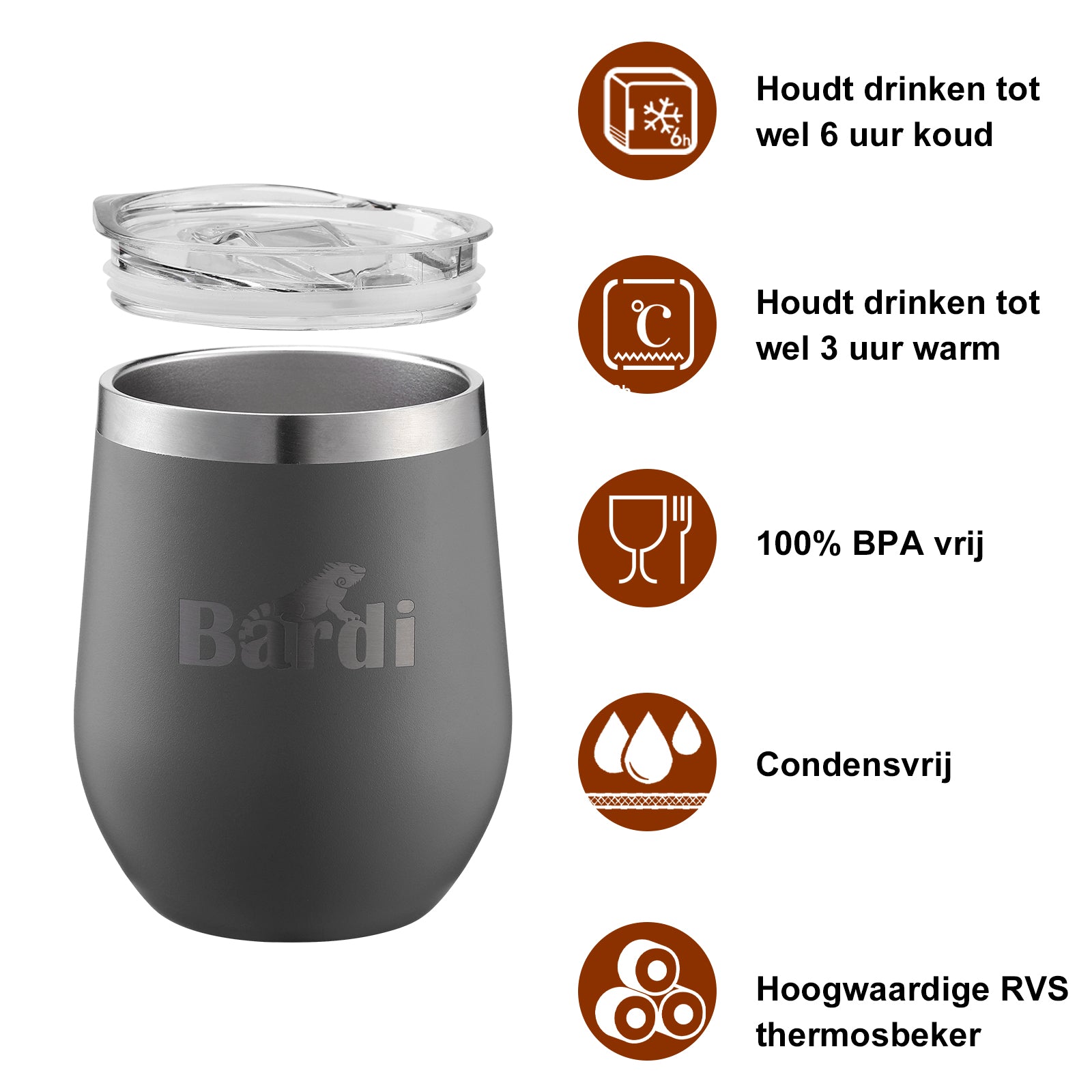 Bardi Thermosbekers 0,3L RVS grijs set -  incl. deksels - dubbelwandig