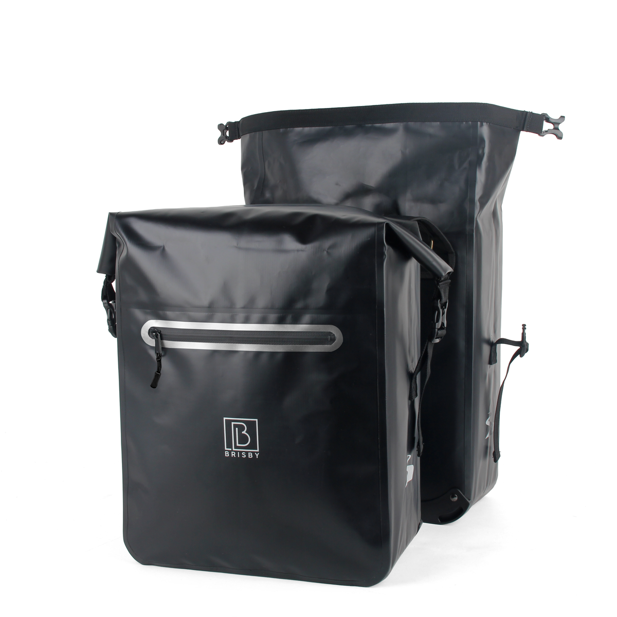 Brisby Dubbele Fietstas 40–56 Liter – Waterdicht – Met Rolsluiting en Waterdichte Voorvakritsen – Voor Gewone en Elektrische Fiets – Zwart
