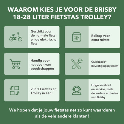 Fietstrolley Tas 2-in-1 Fietstas en Trolley Zwart 18-28L Laptopvak Verstelbare Hendel Bevestigingssysteem - Groen