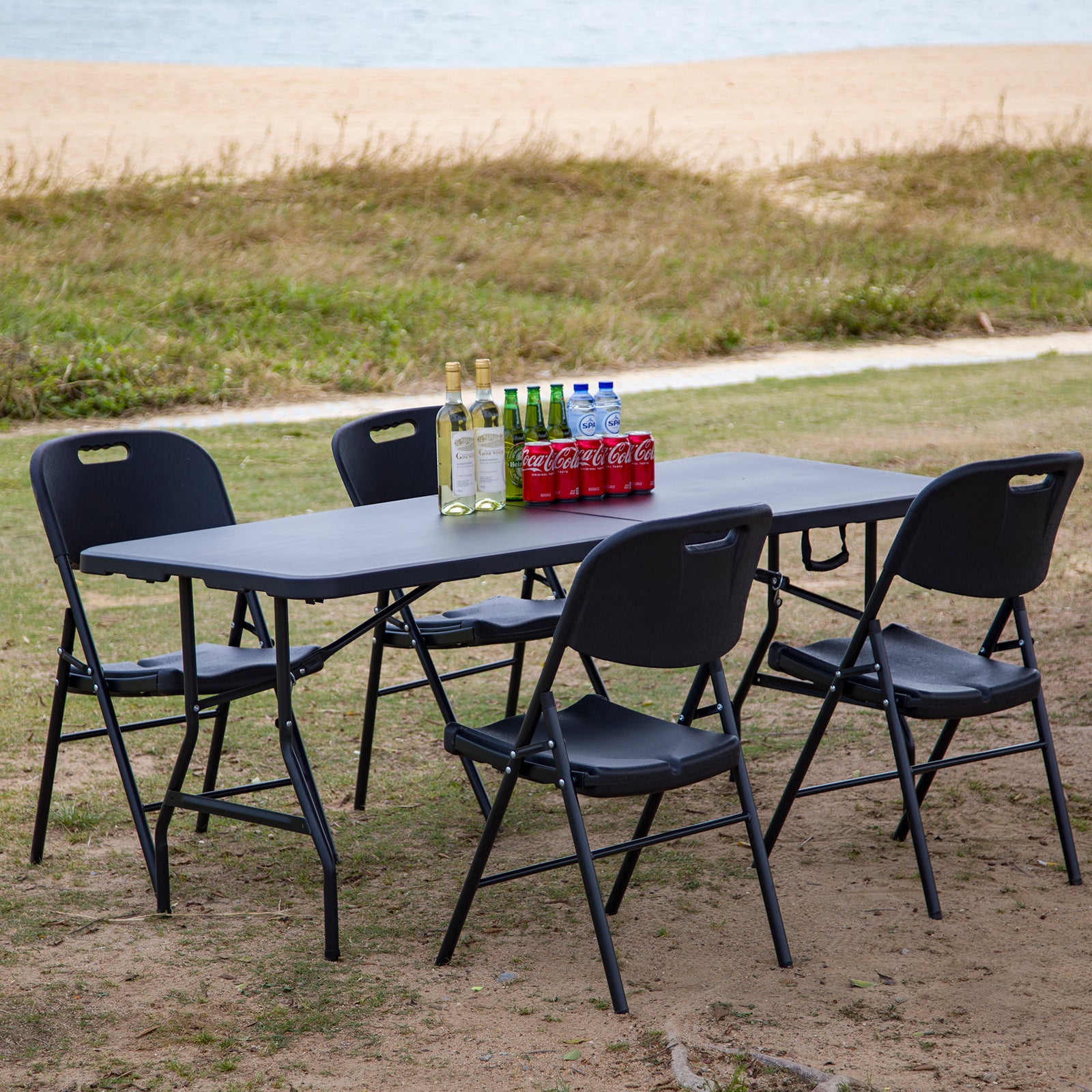 Zwarte Inklapbare Campingtafel 180x75 cm inclusief Tijger rok