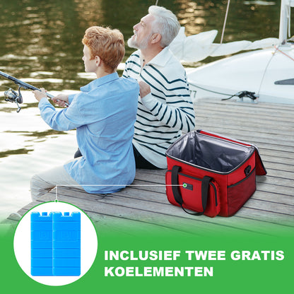 Koeltas 15L koeltas rood - lunchtas - 4-laags geïsoleerd - opvouwbaar - incl. 2 gratis koelelementen en draagband