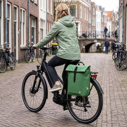 Fietstrolley Tas 2-in-1 Fietstas en Trolley Zwart 18-28L Laptopvak Verstelbare Hendel Bevestigingssysteem - Groen