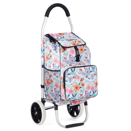 Packaway Boodschappentrolley 45L met Koelvak - Boodschappenwagen met Grote Wielen - Steekwagenfunctie - Waterafstotend - Pastel Blossom
