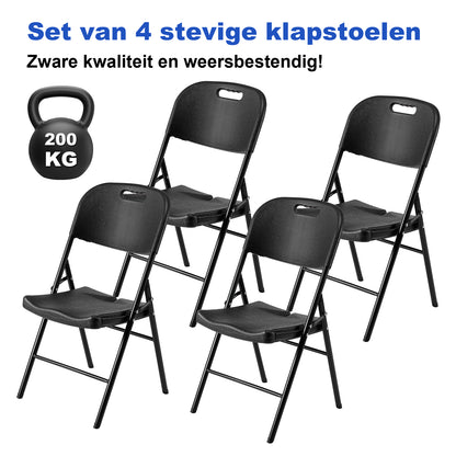 Bardi 4 Delige Klapstoelenset – Vouwstoelenset Zware Kwaliteit, Weersbestending 47 x 54 x 87 cm. – Zwart