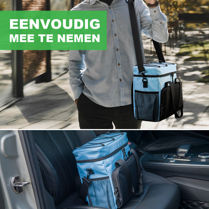 Koeltas 15L blauw - Lunchtas - 4-laags geïsoleerd - incl. 2 gratis koelelementen en schouderriem