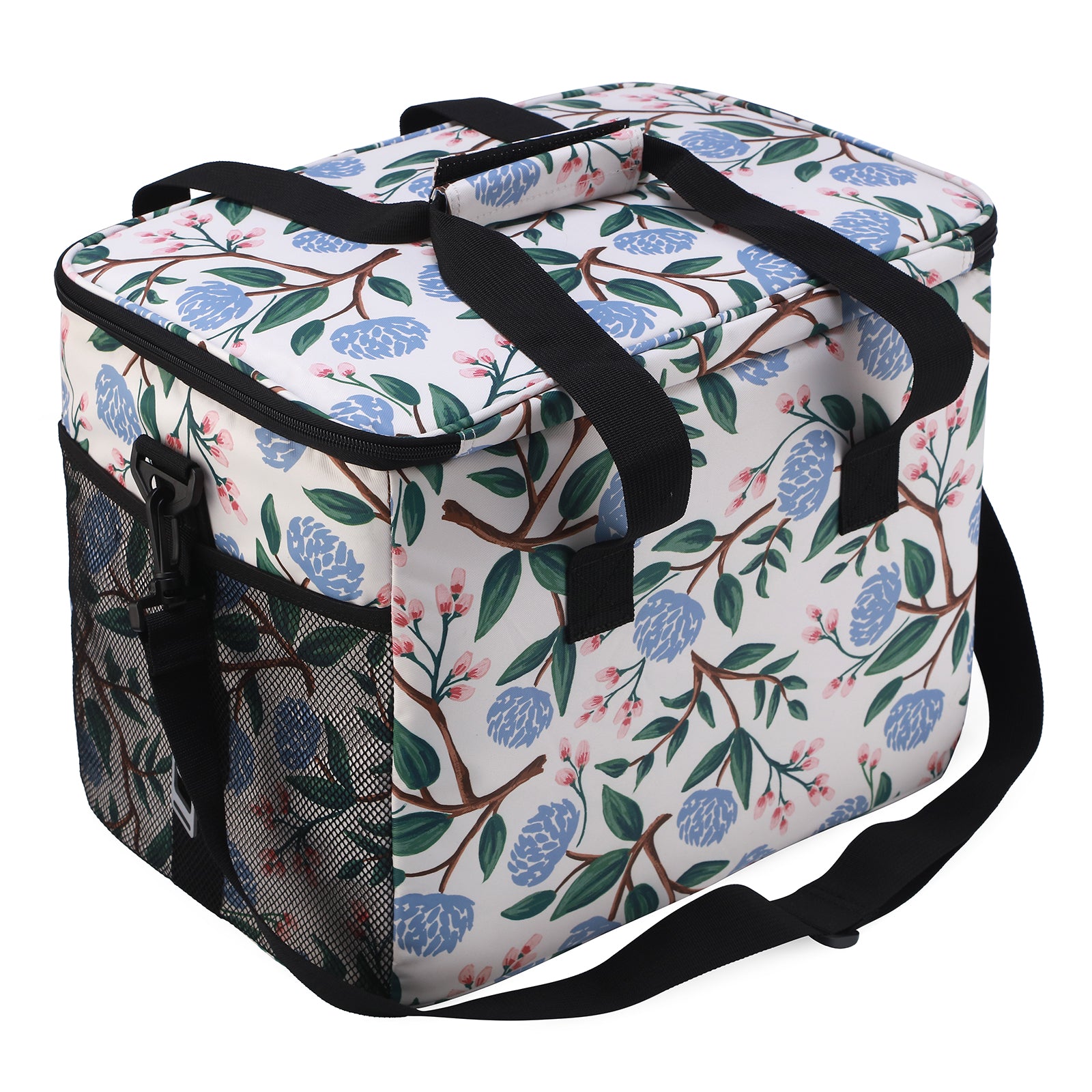 Koeltas 30L white flower - lunchtas - opvouwbaar - 4-laags geïsoleerd - incl. 4 gratis koelelementen en draagband