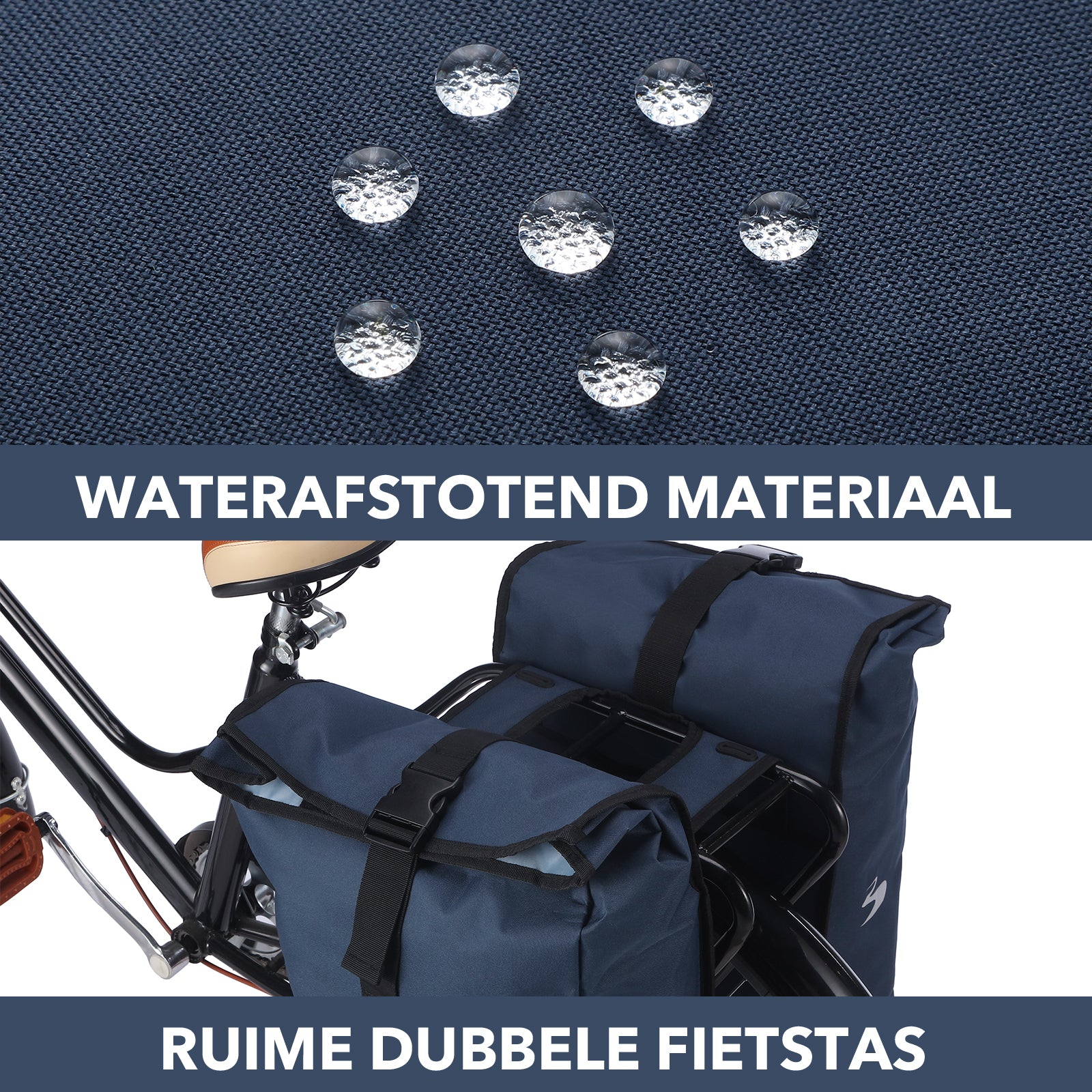 Brisby Dubbele Fietstas Rolltop Zwart 39-48L Waterdicht Geschikt voor Elektrische Fietsen & E-Bike - Blauw