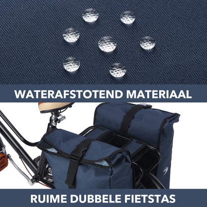 Brisby Dubbele Fietstas Rolltop Zwart 39-48L Waterdicht Geschikt voor Elektrische Fietsen & E-Bike - Blauw