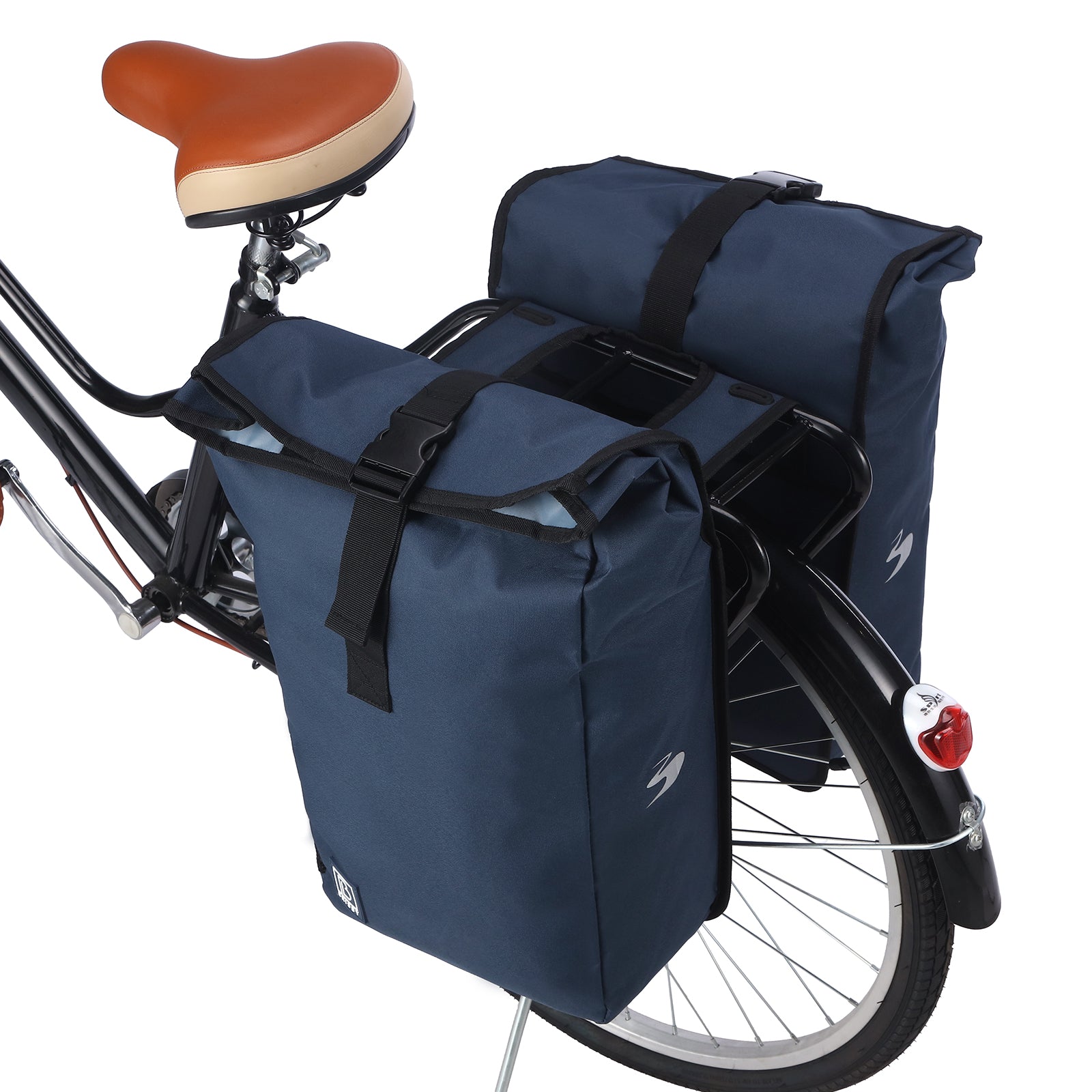 Brisby Dubbele Fietstas Rolltop Zwart 39-48L Waterdicht Geschikt voor Elektrische Fietsen & E-Bike - Blauw