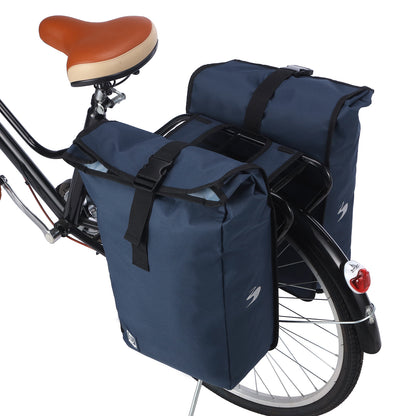 Brisby Dubbele Fietstas Rolltop Zwart 39-48L Waterdicht Geschikt voor Elektrische Fietsen & E-Bike - Blauw