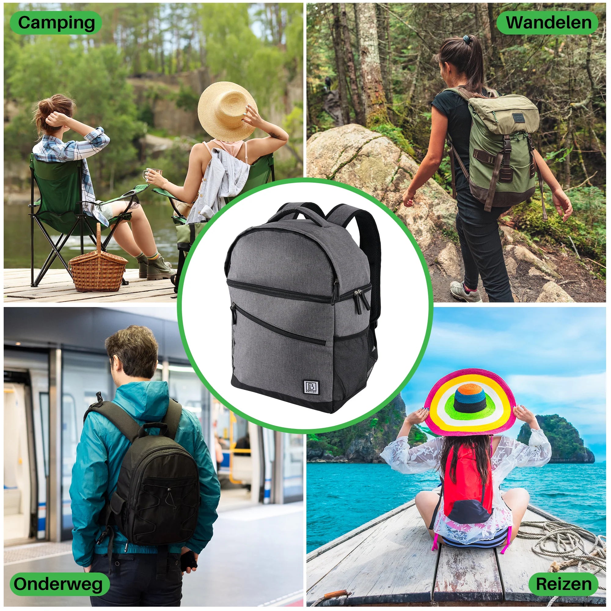 Koeltas 25L donkergrijs - rugzak - 4-laags geïsoleerd - waterafstotend - incl. 2 gratis koelelementen en bieropener