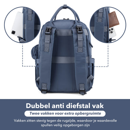 Brisby Premium Luiertas – Uitgebreide en Functionele Verzorgingstas – met buggymontage – Anti Diefstal Vakken - Reistrolley Sleeve - Inclusief verschoonmatje t.w.v.15,99 euro en speenhouder - Levenslange Garantie - Nordic Blue