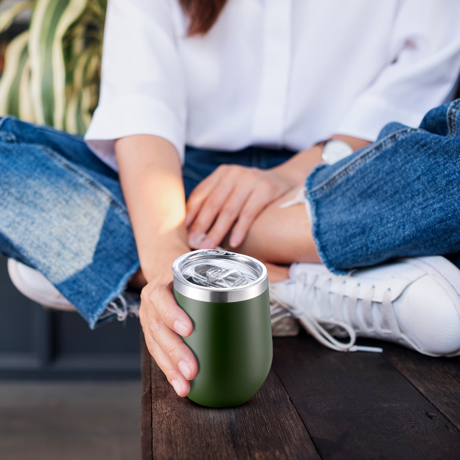 Thermosbeker set groen - 2 bekers met lekvrije deksels - dubbelwandig - 360ml