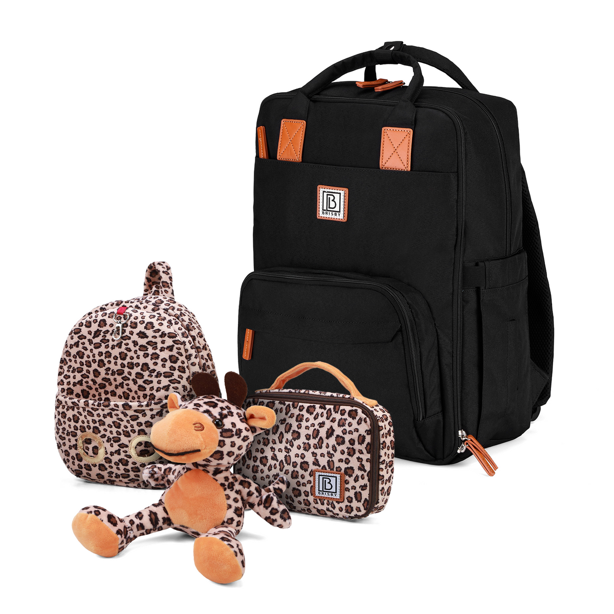 Brisby Luiertas Original - Zwart - Kinderrugzak - 1.5L kinderlunchtas Giraffe