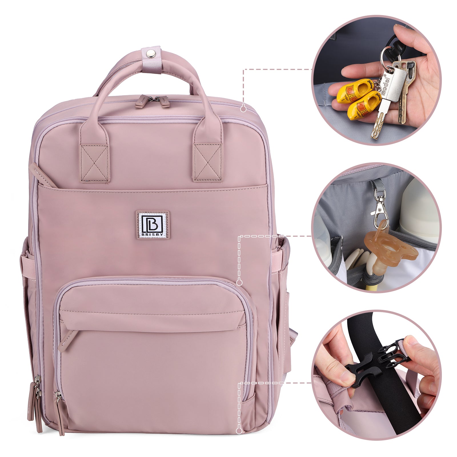 Brisby slijtvaste Luiertas – verzorgingstas – met buggymontage - Calm Lila