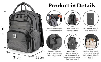 Brisby Premium Luiertas - Donkergrijs - Kinderrugzak - 1.5L kinderlunchtas Leeuw