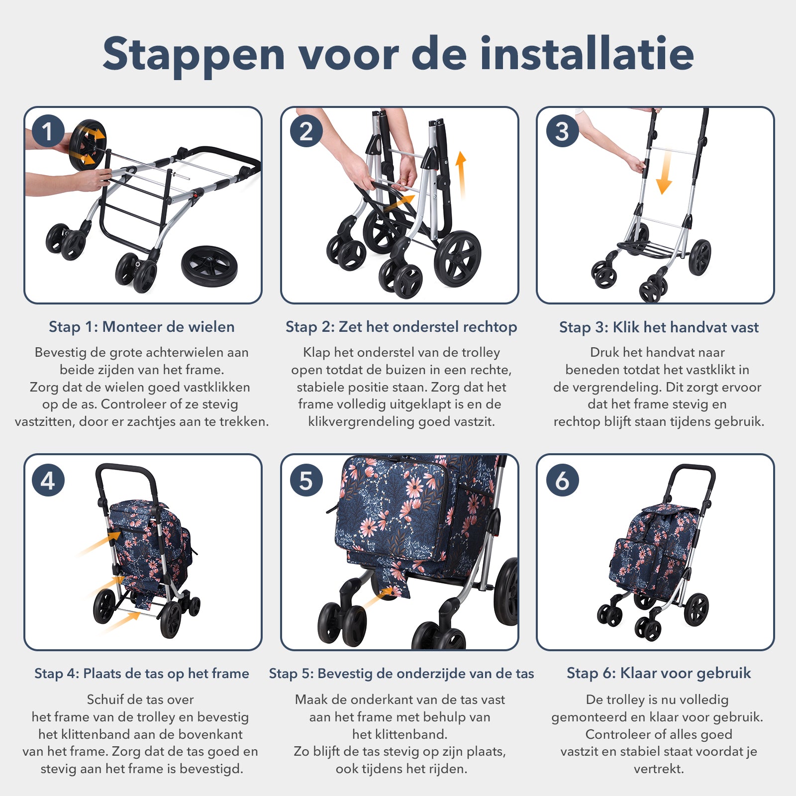 Packaway Boodschappentrolley met 4 wielen - boodschappenwagen deluxe met koelvak en verstelbaar handvat – 60 liter – Japanese Flower