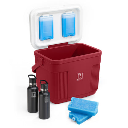 Koelbox 22L rood SET - Tot maximaal 40 uur isolatie - incl. 4 450ml koelelementen en 2 zwarte 500ml thermosflessen