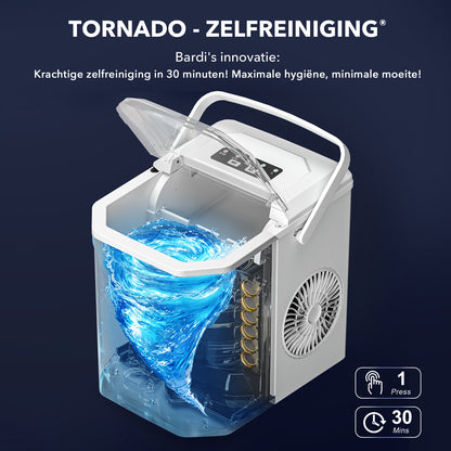 Bardi 1.3L Deluxe IJsblokjesmachine Square – IJsblokmaker Inclusief Luxe Thermosbeker en IJsschep – 9 Blokjes in 8 Minuten – WIT