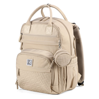Brisby Premium Luiertas – Uitgebreide en Functionele Verzorgingstas – met buggymontage – Anti Diefstal Vakken - Reistrolley Sleeve - Inclusief verschoonmatje t.w.v.15,99 euro en speenhouder - Levenslange Garantie - Natural Champagne