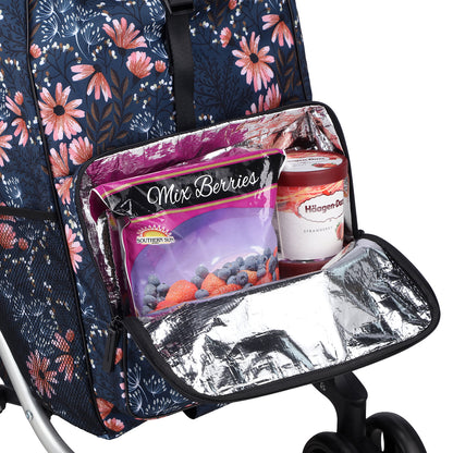 Packaway Boodschappentrolley met 4 wielen - boodschappenwagen deluxe met koelvak en verstelbaar handvat – 60 liter – Japanese Flower
