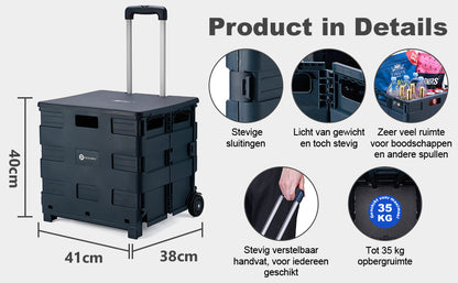 Packaway Boodschappentrolley krat XL 50L blauw - incl. deksel