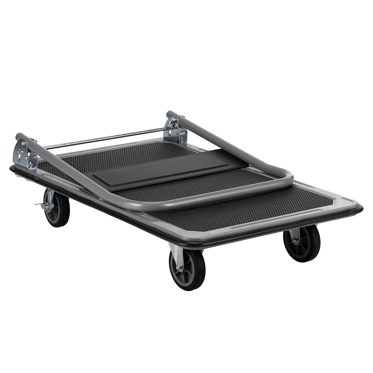 Packaway Opvouwbare Transportwagen 350 kg – Transportkar met Rem – 92 x 62 cm – Antislip Laadplatform – 4 Wielen – Inklapbare Duwbeugel