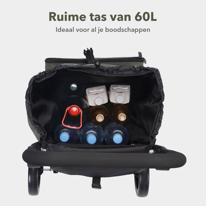 Boodschappentrolley deluxe 60L groen - koelvak - boodschappenwagen - steekwagenfunctie - verstelbaar handvat