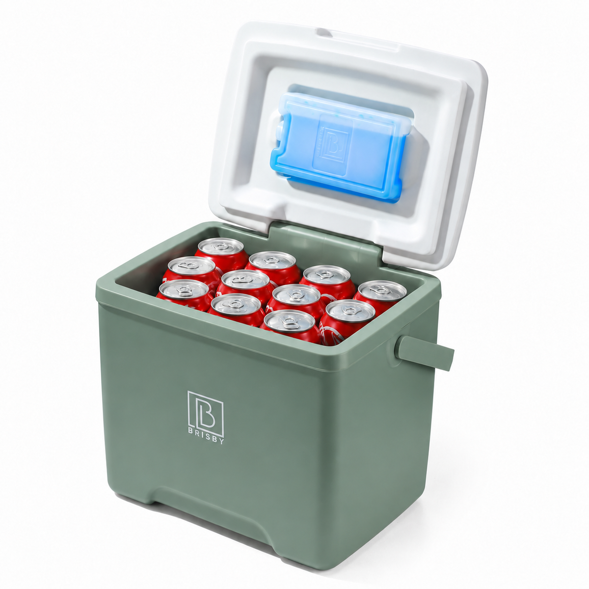 Brisby Koelbox - Frigobox - 13L- Groen - Tot maximaal 40 uur isolatie - Incl. 2 dikke koelelementen van 450ml - Met koelelementen vergrendeld in deksel en Brisby 500ml Zwarte Dubbelwandige Thermosfles
